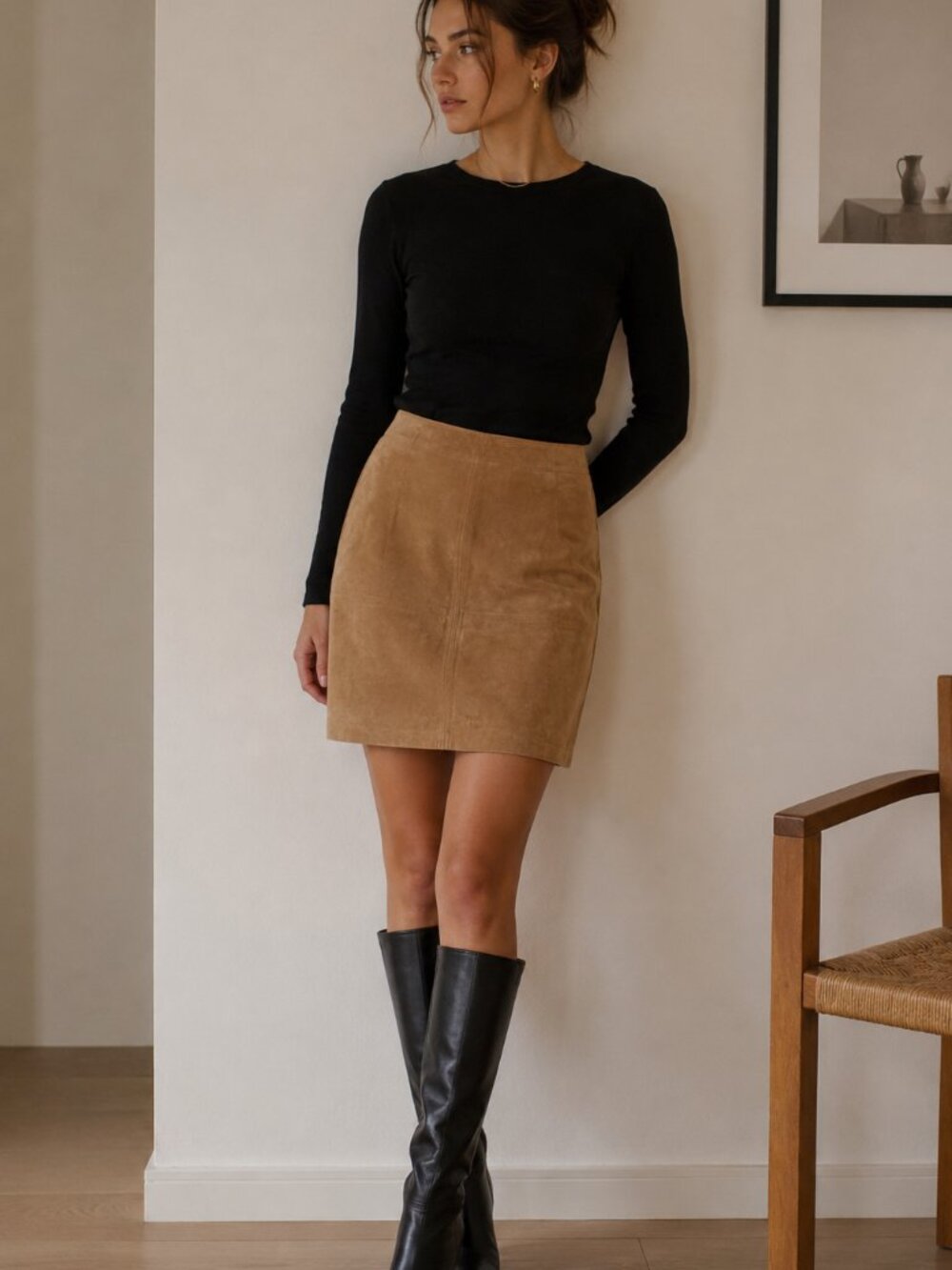 Vintage Nine West Tan Suede Skirt 90s Minimalist Western Luxe Mini
